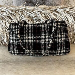 VERA BRADLEY Black Plaid Tweed Limited Edition East West Shoulder Bag 90s Red